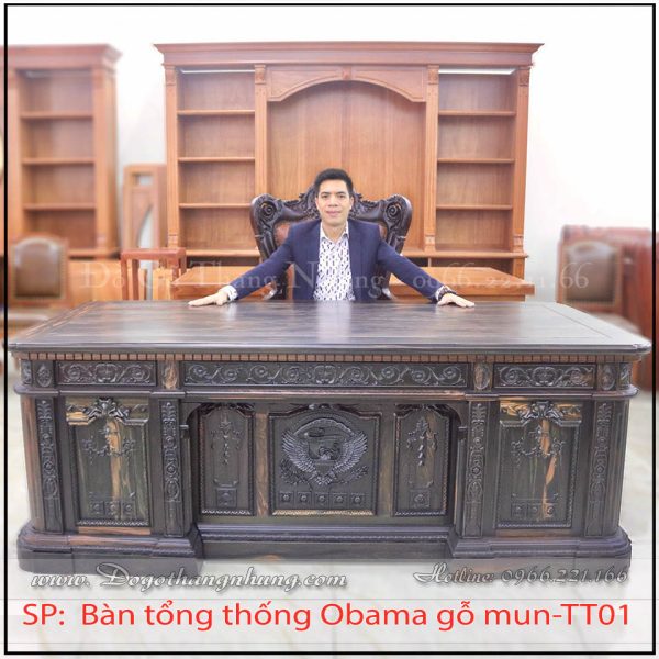 Mặt chính diện của bàn tổng thống Obama gỗ mun được đục hoa văn tinh sảo, Chặt tỉa sắc nét