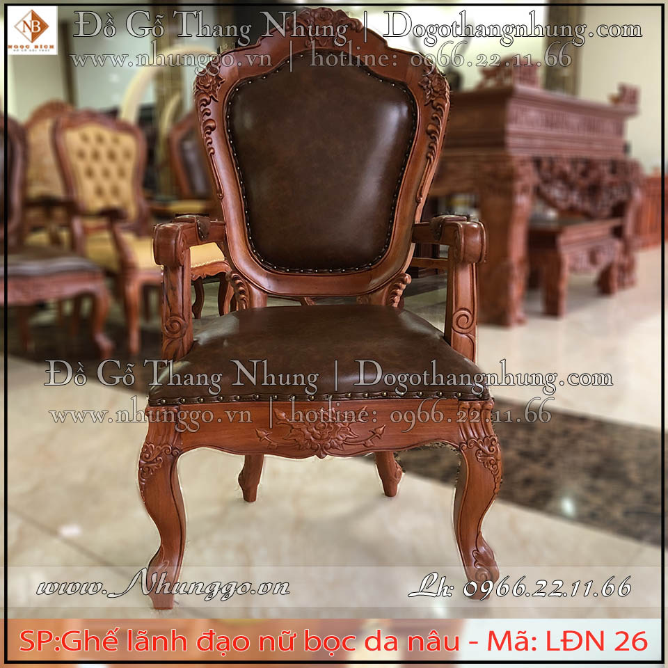 Báo giá ghế giám đốc nữ bọc da nâu được làm bằng chất liệu gỗ gõ đỏ tự nhiên cao cấp