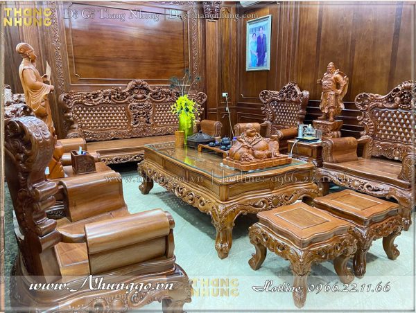 Bộ bàn ghế Louis hoàng gia gỗ hương đá là bộ 10 món