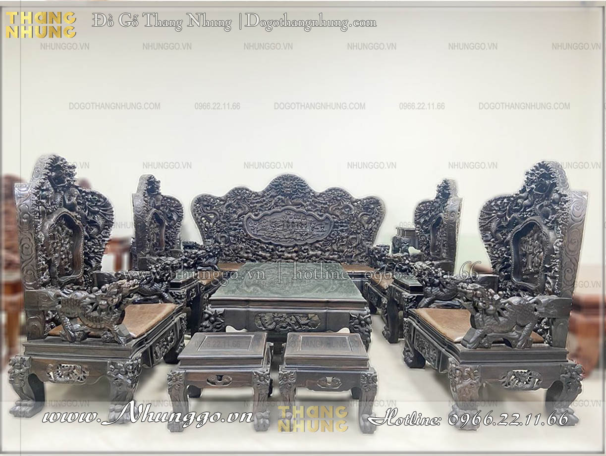 Báo giá bộ bàn ghế bát mã gỗ mun loại đẹp hiện đang được sản xuất tại đồ gỗ Thang Nhung, Từ Sơn, Bắc Ninh