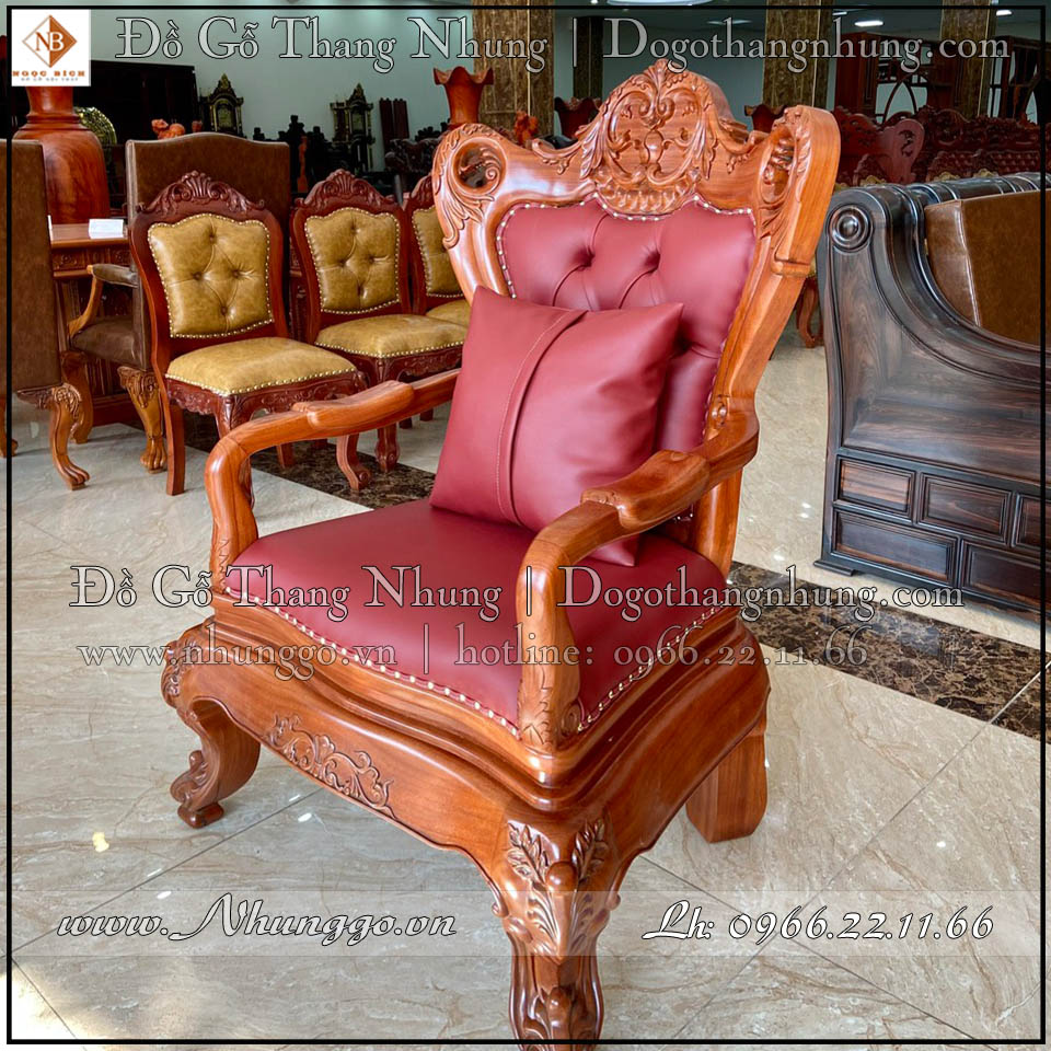 Báo giá ghế lãnh đạo gỗ tự nhiên được bọc da màu đỏ, đưởng làm bằng phương pháp thủ công của làng nghề Đồ Kỵ, Từ Sơn, Bắc Ninh