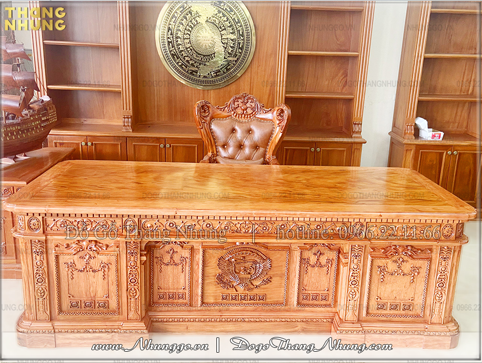 Cơ sở làm bàn chủ tịch mẫu Obama gỗ tự nhiên được thiết kế theo bản gốc của bàn tổng thống Mỹ