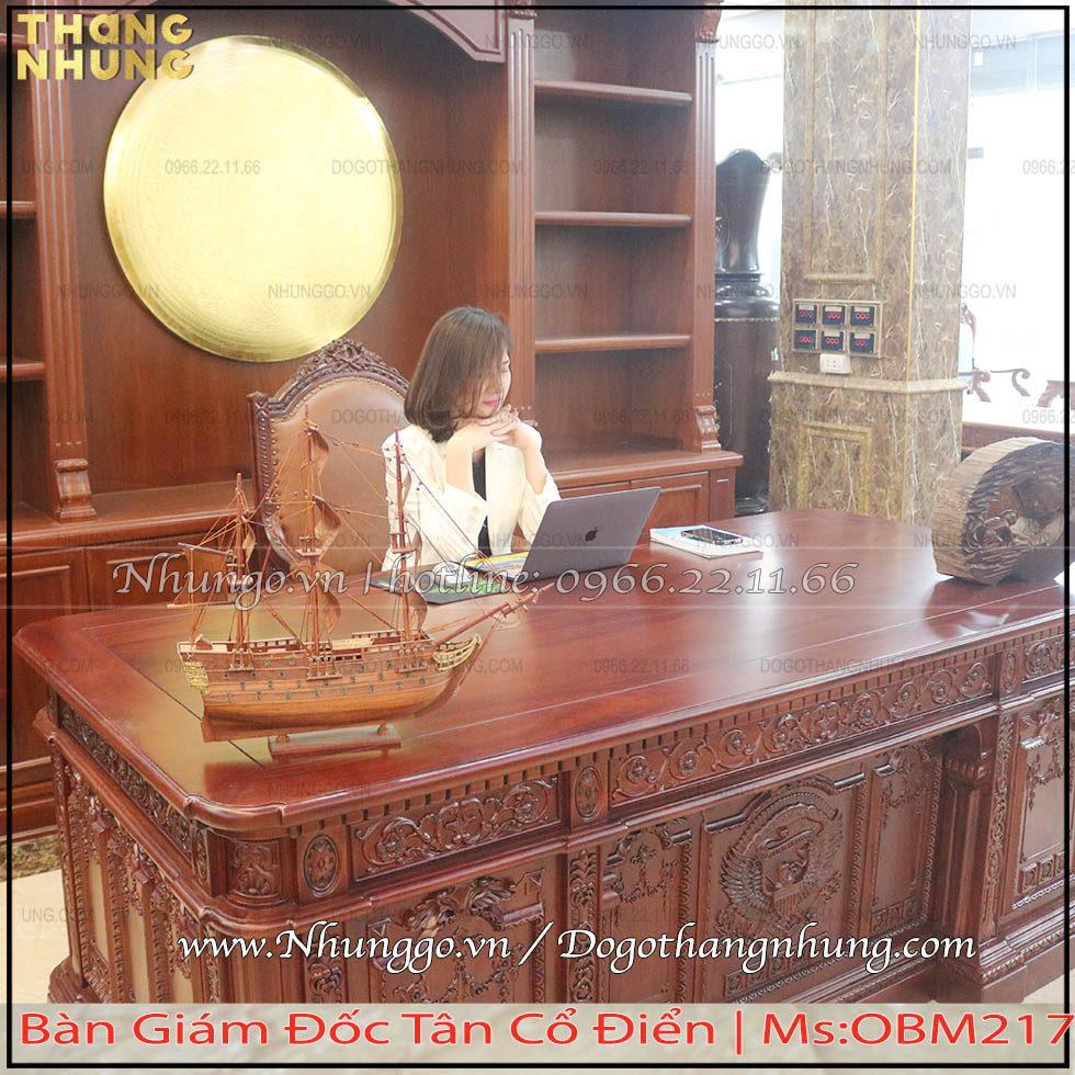 Bàn giá đốc mẫu tổng thống mỹ gỗ tự nhiên tại Bắc Ninh được thiết kế theo bản gốc nguyên mẫu bàn tổng thống Mỹ qua nhiều đời