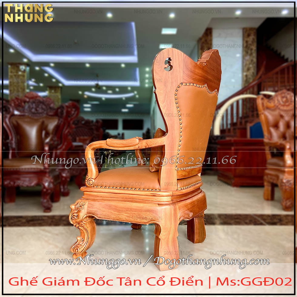 Ghế chủ tịch mẫu hiện đại gỗ tự nhiên GGĐ-02 được làm bằng gỗ gõ đỏ, bọc đệm và da công nghiệp cao cấp