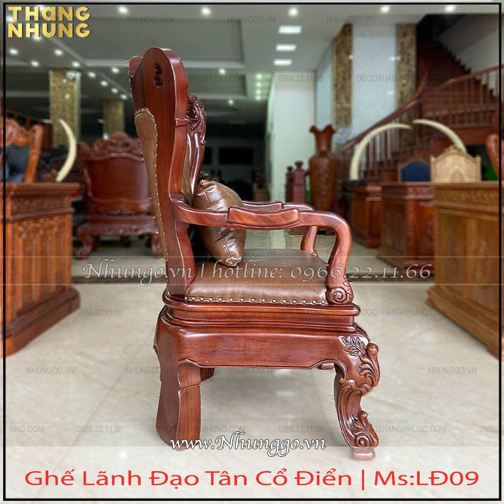 Ghế chủ tịch mẫu tân cổ điển gỗ gõ đỏ được thiết kế chân tĩnh theo phong cách tân cổ điển