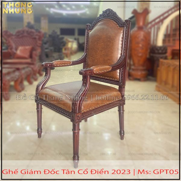 Ghế giám đốc mẫu tân cổ điển gỗ tự nhiên GGĐ-PT05 được thiết kế theo mẫu bản gốc của mẫu ghế tổng thống Putin, kích thước được điều chỉnh phù hợp với người Việt Nam