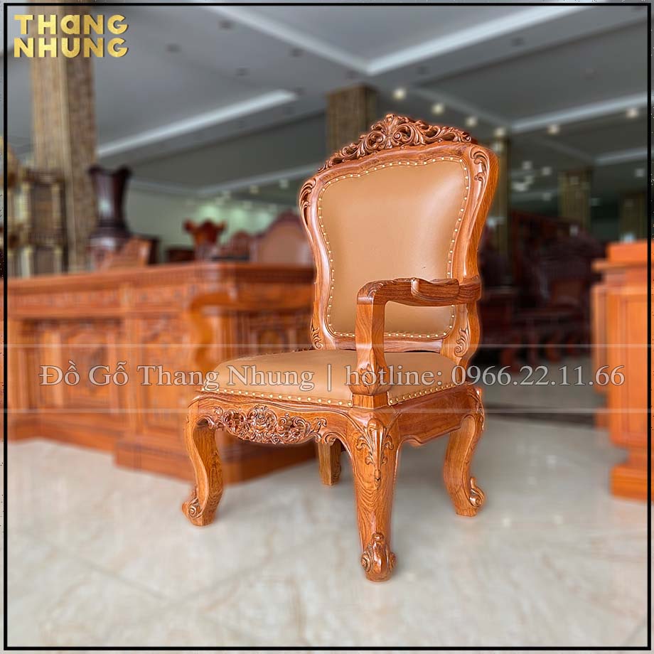 Mẫu ghế giám đốc nữ gỗ tự nhiên được thiết kế theo phong cách Louis, làm bằng gỗ Gõ Đỏ quý hiếm, Bọc Da cao cấp