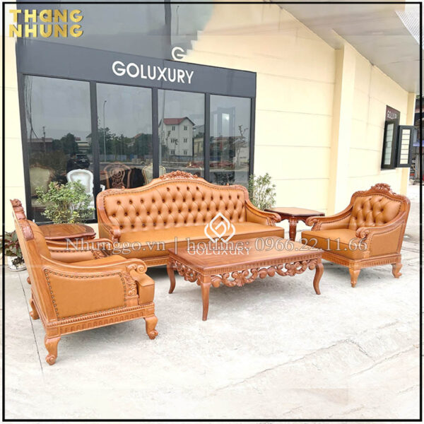 Sofa tân cổ điển gỗ tự nhiên SF04 khung gỗ ghế được làm từ gỗ cao cấp như sồi, gỗ đỏ, óc chó…với những đường nét vân gỗ tinh tế và sang trọng